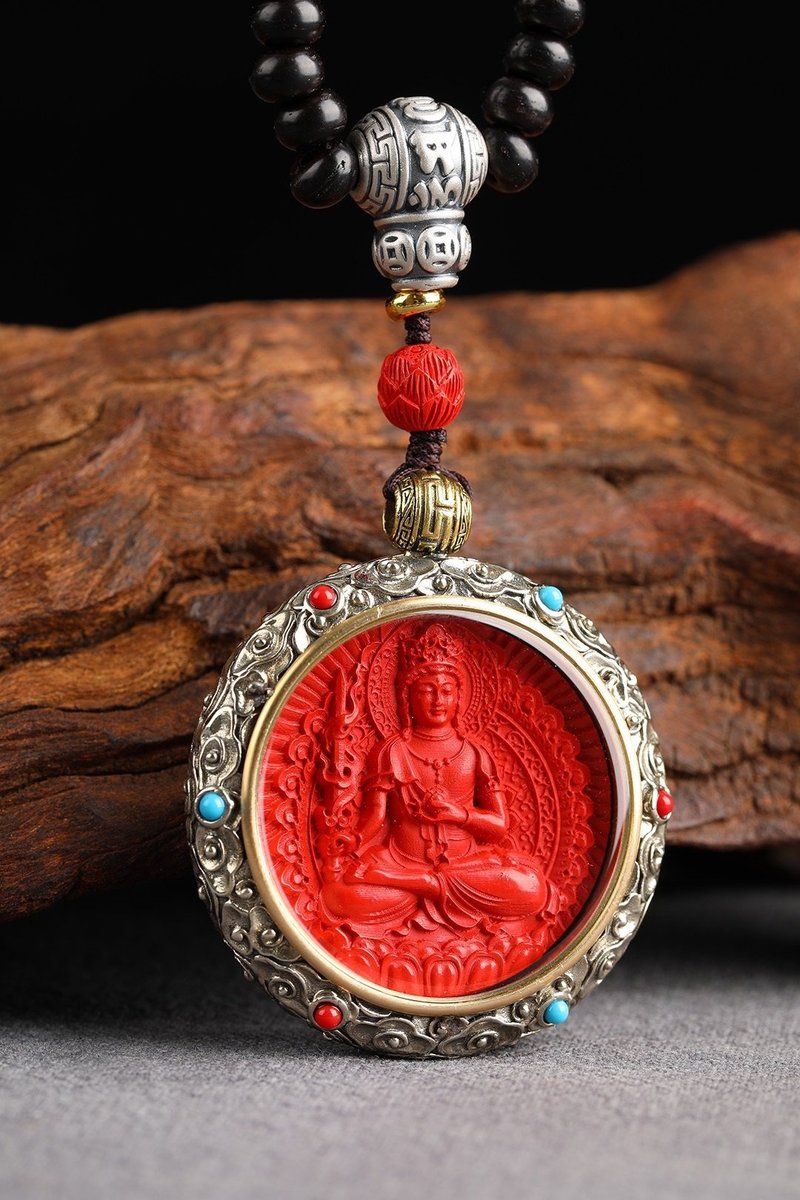 Natural cinnabar fine red sand twelve zodiac guardian pendant cinnabar content over 95% - Necklaces - Gemstone 