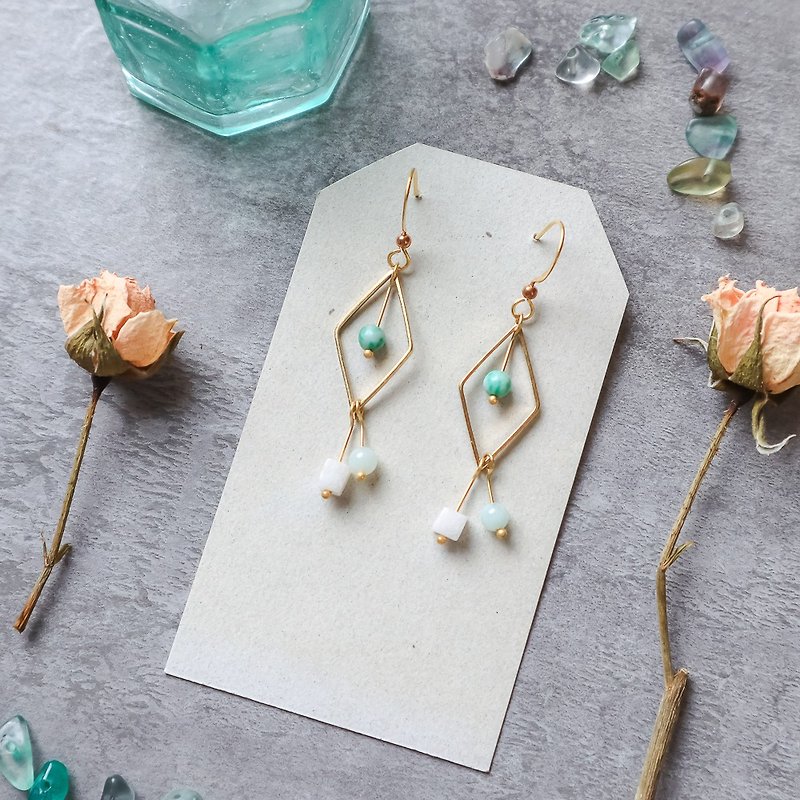 Natural Stone Geometric Brass Series Earrings - Maybe Later - Earrings & Clip-ons - Copper & Brass Green