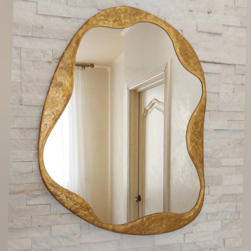 Cloud asymmetrical mirror Wavy gold frame mirror - ตกแต่งผนัง - วัสดุอื่นๆ 