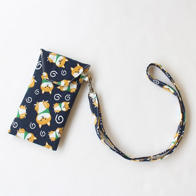 Shiba Inu mobile phone bag (can hang neck) - เคส/ซองมือถือ - ผ้าฝ้าย/ผ้าลินิน สีน้ำเงิน