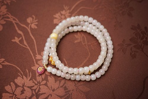 Angel's tears 天使之淚 Jewelry Design 5mm天然和闐玉/和田玉-青海藕粉 蜜蠟碧璽平安扣設計多圈手串
