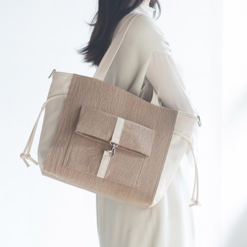 青鹿製包 早春新品 大容量多用托特包【駝色水洗牛仔x原色帆布】側背/斜挎