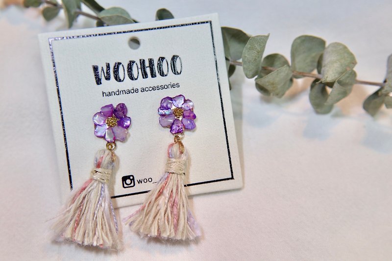 Shell flower earrings ear clip 925 ear needle | H models | can be customized - Earrings & Clip-ons - Shell Purple