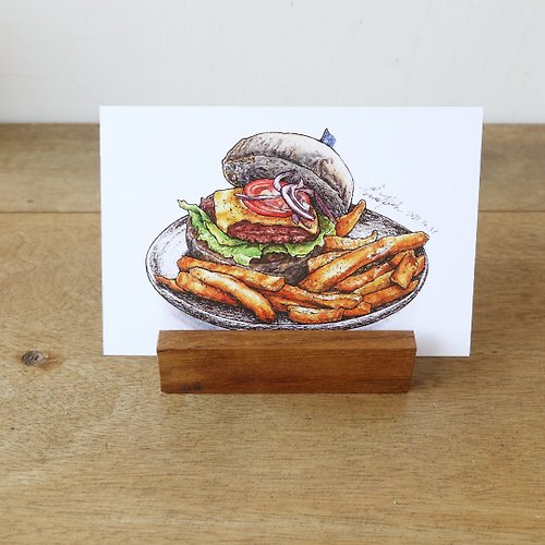 香魚療癒食堂 起司牛肉漢堡－美食明信片/食物明信片/美食卡片/食物卡片