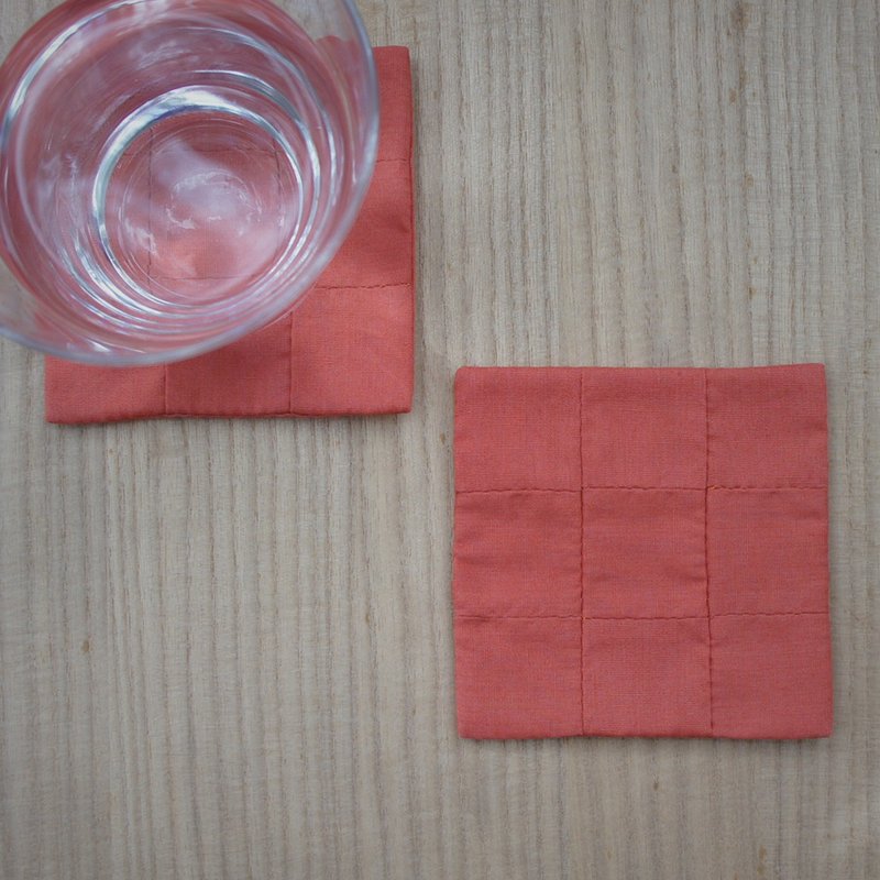 Handmade coaster "SQUARE 四角" orange - 杯墊 - 棉．麻 橘色