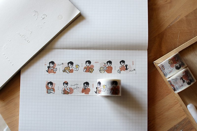 Masking tape with cute illustration of girl's life - Washi Tape - Paper Pink