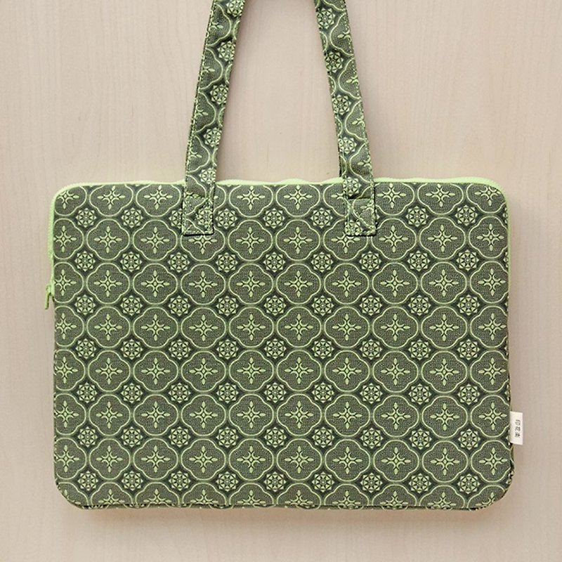 15" Laptop Case / Begonia Glass Pattern / Leaf Green - Tablet & Laptop Cases - Cotton & Hemp 