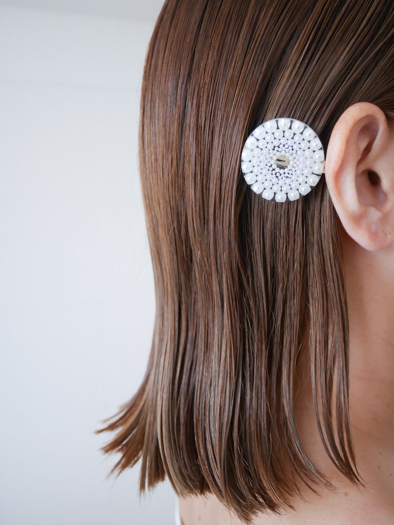 oval lace hair crip - ヘアアクセサリー - レジン ホワイト