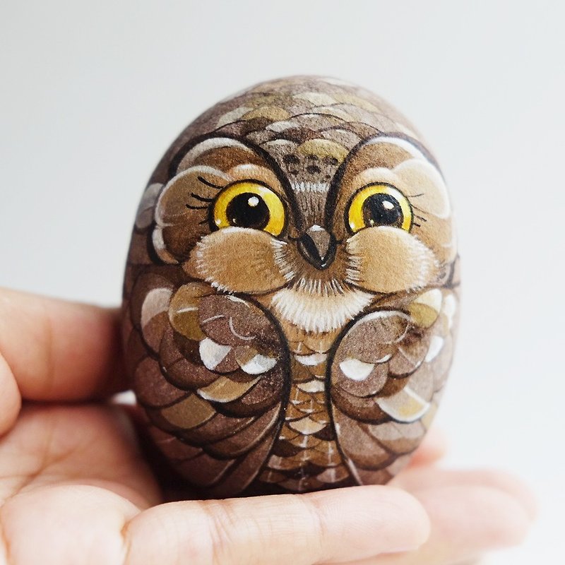 Owls stone painting,original art. - Items for Display - Waterproof Material Brown
