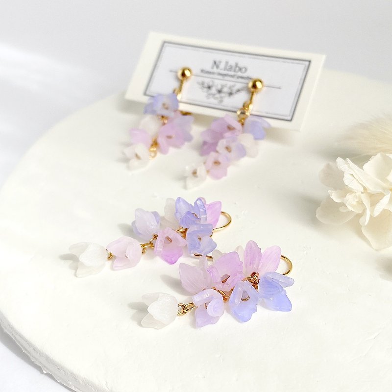 Mauve flower lover(short) dangling earrings/ Clip-On - ต่างหู - พลาสติก สีม่วง