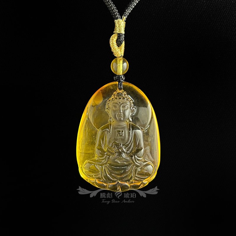 騰彪琥珀 天然波羅的海 金絞蜜蠟大日如來 避邪安神 精品墜 繩鍊 - 項鍊 - 半寶石 黃色