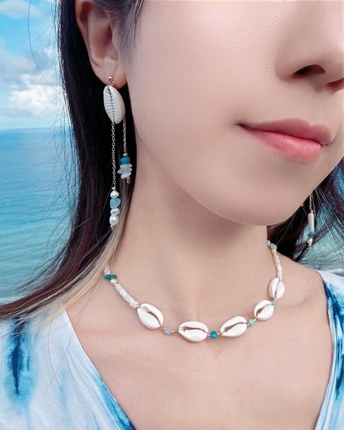 SEAPY® 海邊手作飾品&居家佈置 貝殼 珍珠 礦石 垂墜 耳環 k金 海藍寶 鈦鋼 醫療鋼 天然石