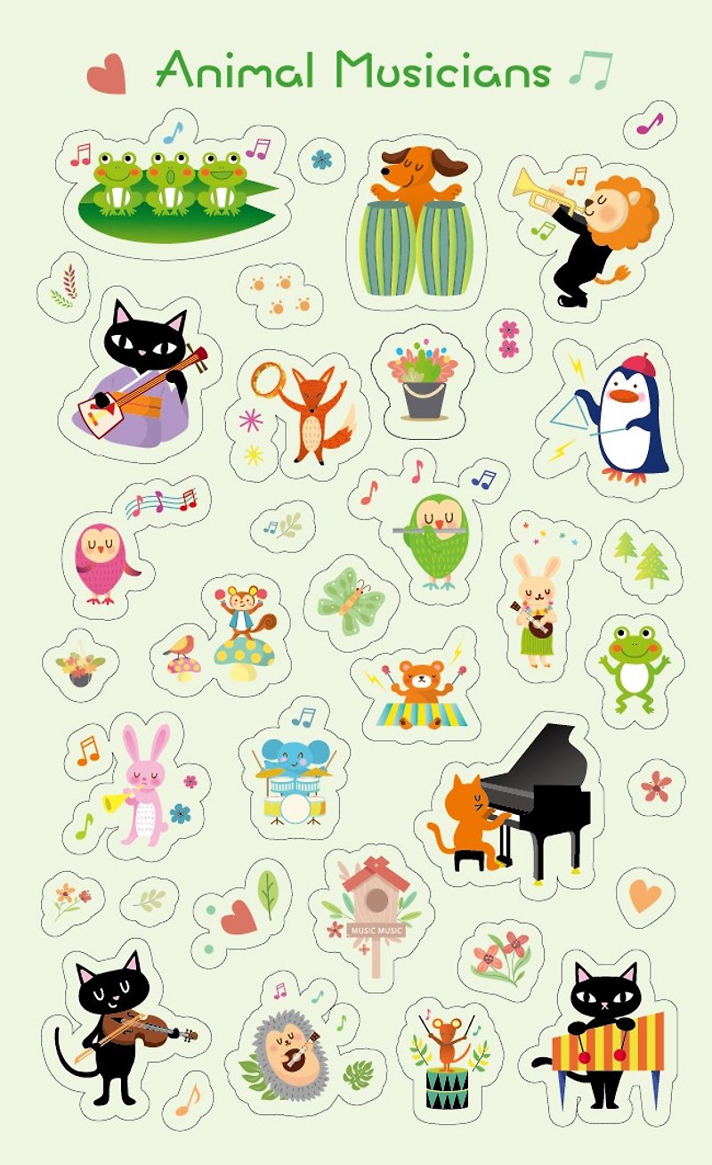 Original Design White Sticker - Animal Musicians by Seed Cone