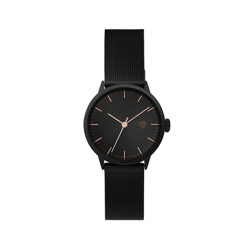 Swedish Brand-Nando Mini Series Black Rose Gold Dial-Black Milanese Band Adjustable Watch - นาฬิกาผู้หญิง - สแตนเลส สีดำ