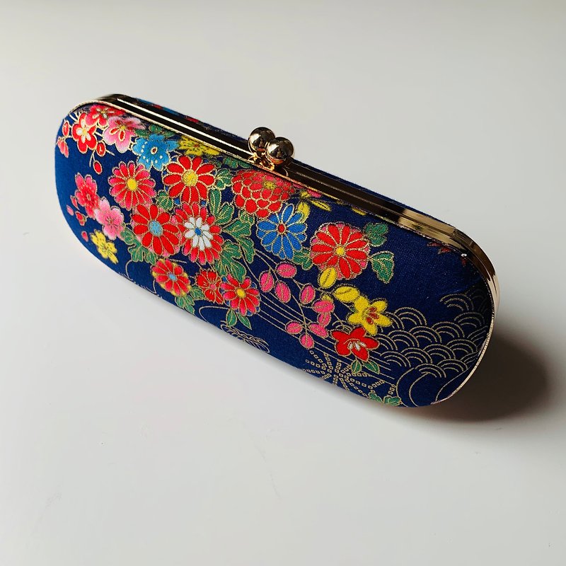 Japanese Traditional Blue Floral Glasses Case/ Pencil Case/ Jewellery Case