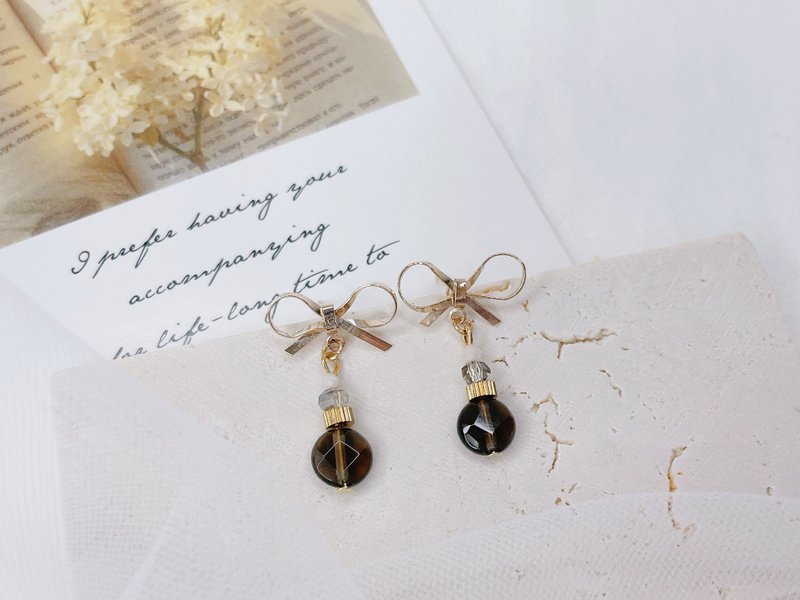 赫本之韻 || 茶晶 粉澳寶 水晶耳環 - 耳環/耳夾/耳骨夾 - 水晶 咖啡色