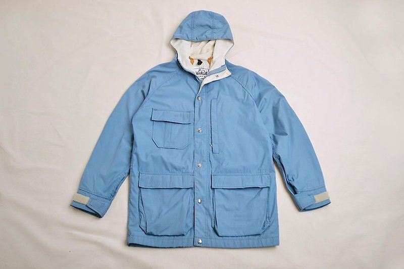 Vintage WOOLRICH Mountaineering Skies Blue Picnic Picnic Hiking Outdoor Vintage - เสื้อแจ็คเก็ต - เส้นใยสังเคราะห์ สีน้ำเงิน