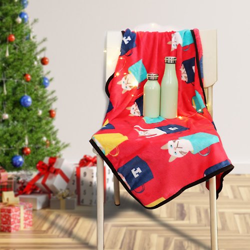 OMORY 聖誕禮盒【OMORY】#暖呼呼 北歐保暖毛毯/蓋毯+牛奶瓶保溫瓶
