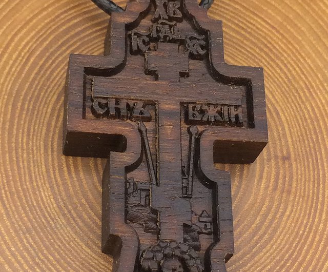 Wood neck cross with cord, two-tone budded - Ancient Faith Store