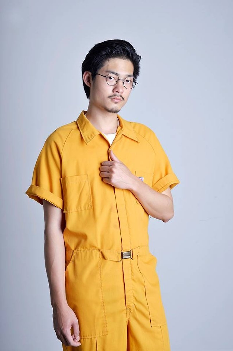 "Vintage Coverall one-piece work wear" yellow VC01 - Overalls & Jumpsuits - Cotton & Hemp Yellow