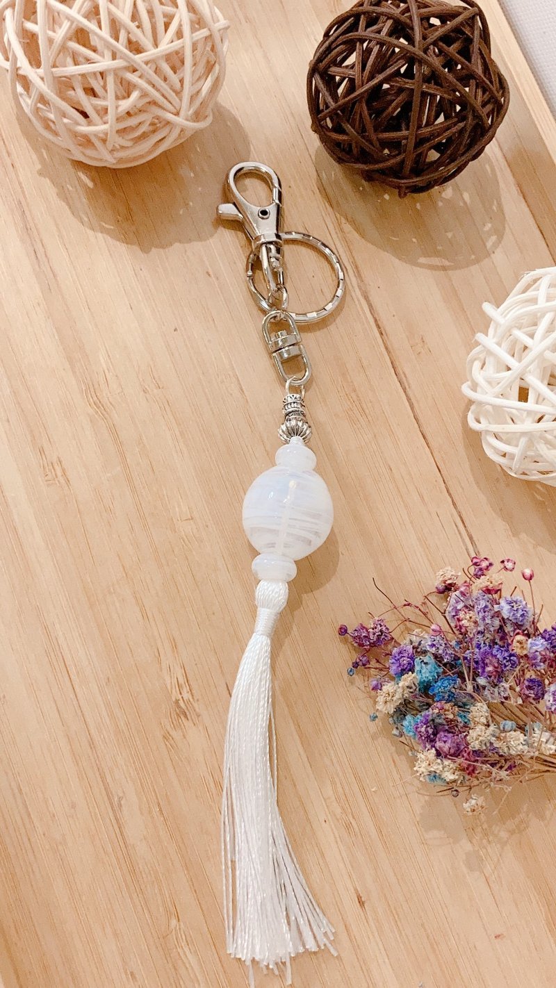 Colored glaze pendant-pure clean (transparent milky white) # key ring - พวงกุญแจ - กระจกลาย 