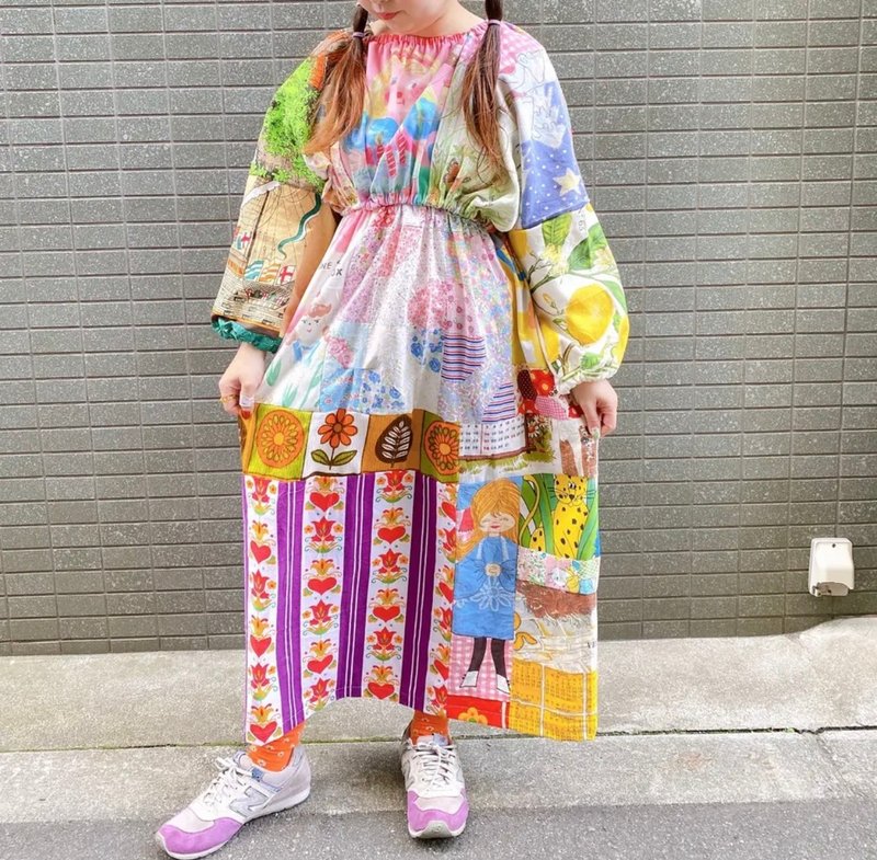 ヴィンテージパッチワークワンピース - ワンピース - コットン・麻 