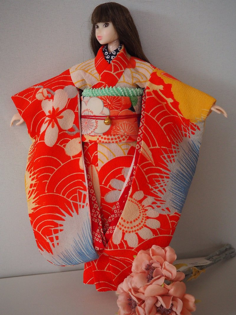 Orange cute Momoko kimono - ตุ๊กตา - ผ้าไหม หลากหลายสี
