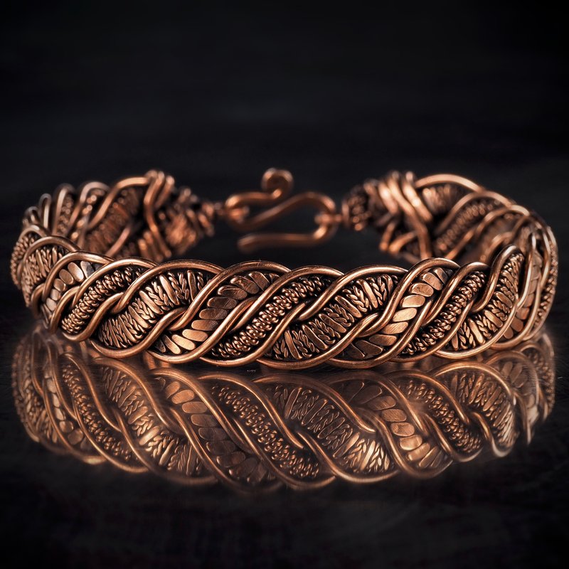 Pure copper bracelet for her Unique wire wrapped metal bangle Handmade jewelry - 手鍊/手環 - 銅/黃銅 金色