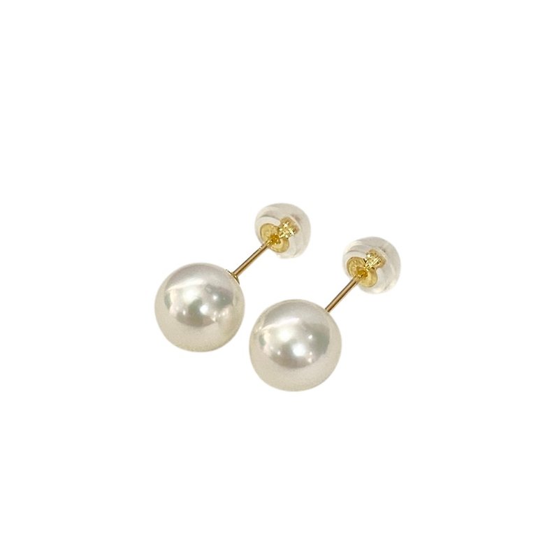 10K Akoya Pearl Stud earrings 7.5-8.0mm Yellow/Pink Gold Made in Japan - ต่างหู - ไข่มุก ขาว