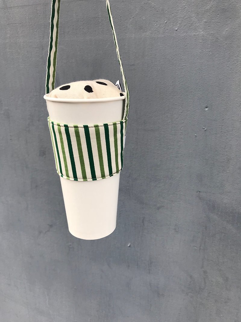 Colorful drinks series ‧ cups ‧ matcha latte green stripes ‧ abbiesee gift shop - อื่นๆ - ผ้าฝ้าย/ผ้าลินิน สีเขียว