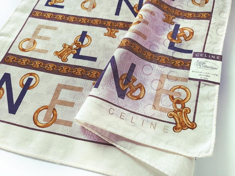 Celine Paris Vintage Handkerchief Brand's Logo Design 22.5 x22.5 inches - 手帕 - 棉．麻 粉紅色