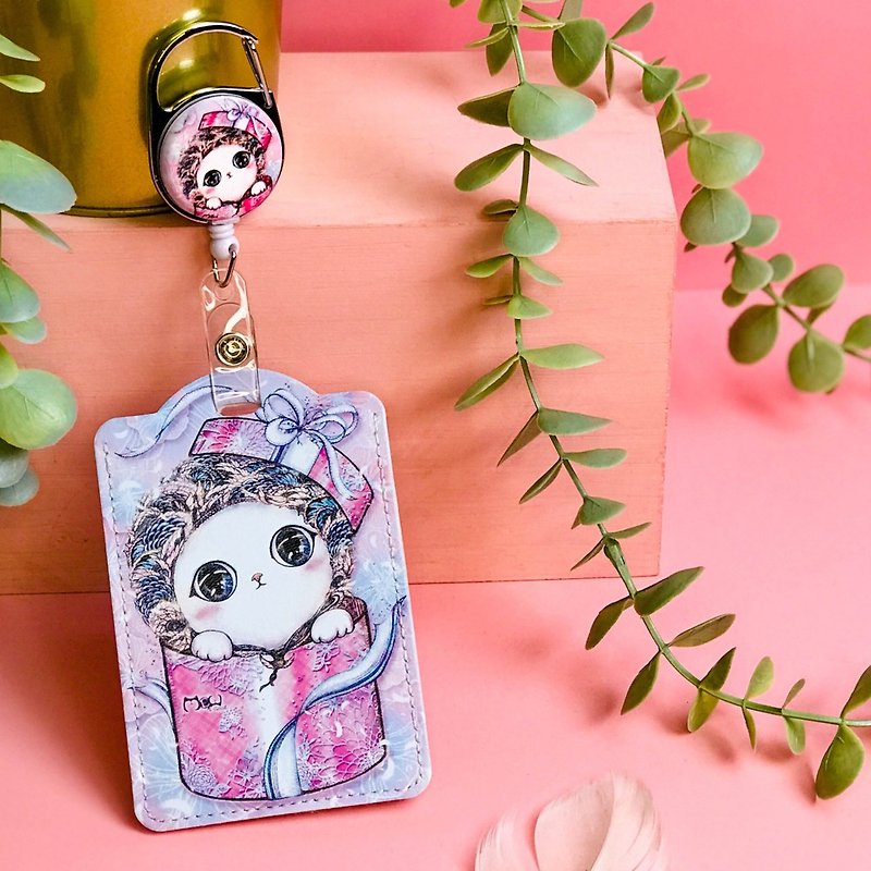 Retractable Card Holder | Identification Card Holder | Leisure Card Holder-Pink Super Cute Gift Cat