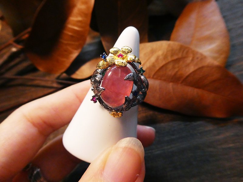 Jingjing Workshop * Love2hm [The Wizard of Oz - hibiscus red lines] Silver Stone Ring - General Rings - Gemstone Pink