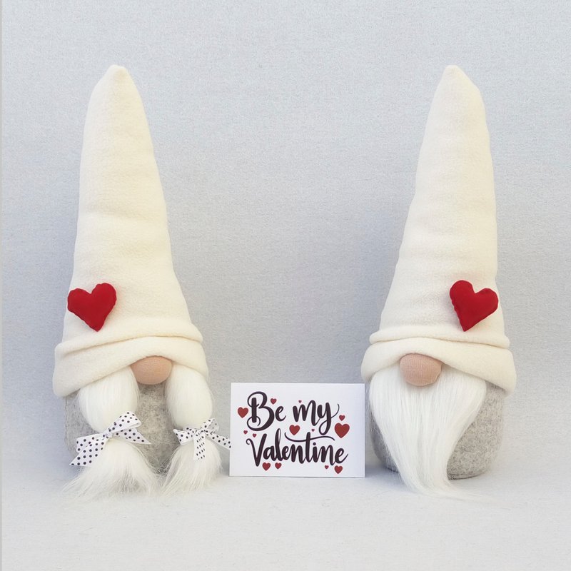 Valentines Gnome Plush Gnome Valentines Day Card Personalized, Cute Love Gnome - 玩偶/公仔 - 其他材質 白色