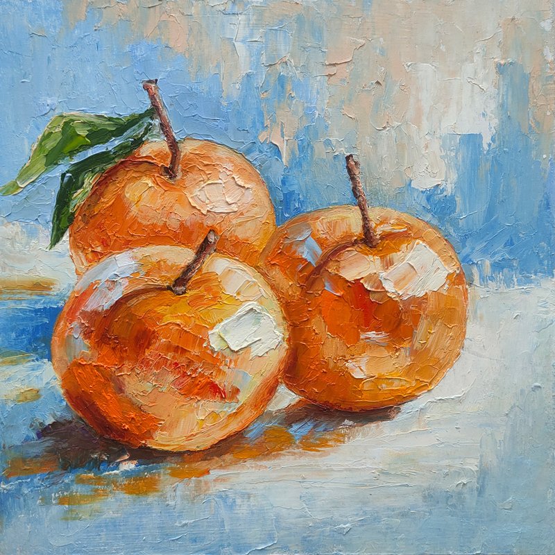 Tangerines Original Oil Painting, Orange Fruit Still Life Kitchen Art 手工油畫 油畫原作 - Posters - Other Materials Multicolor