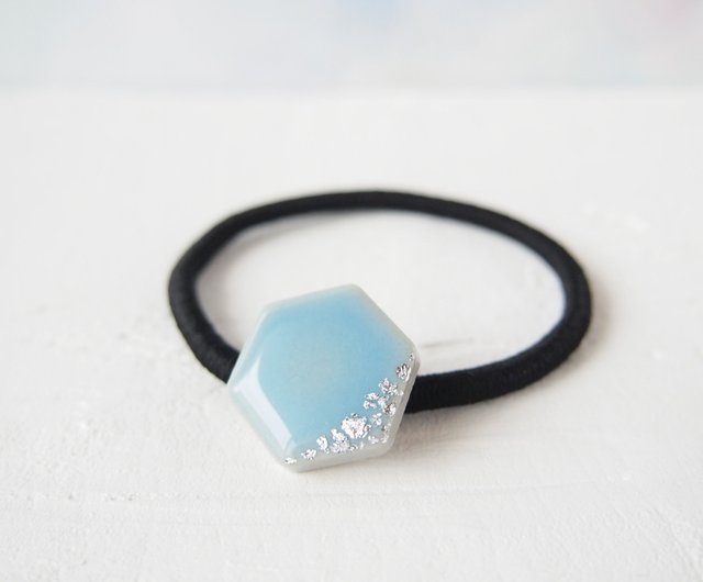 六角形ブルーのヘアゴム(ハク) ヘアゴム/ポニーフック /ブローチ