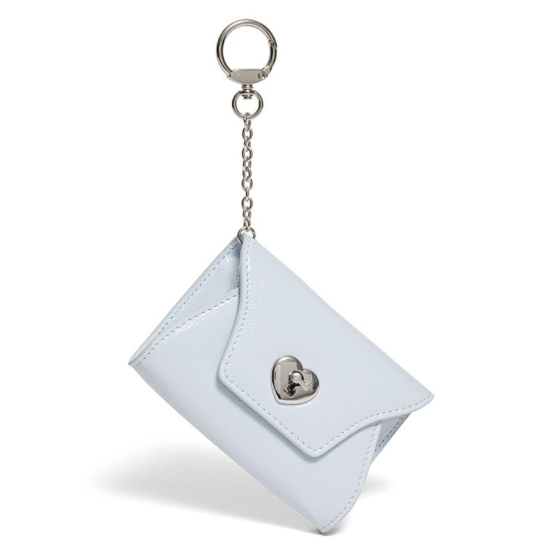 Heart Lock Keyring Multi Pouch Card Wallet Skyblue - 錢包/皮夾/長短夾 - 真皮 藍色