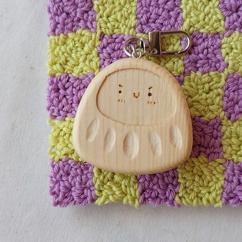 Handmade wooden keychain Daruma doll - Charms - Wood Brown