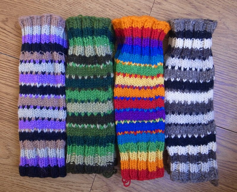 羊毛編織襪套 線條 紫 / 綠 / 彩虹 / 灰 - 襪子 - 羊毛 灰色