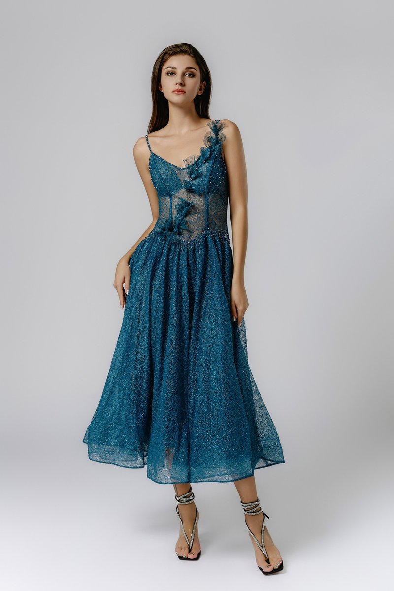 SOLELEGIA STUNNING BLUE ELEGANT DRESS - ชุดเดรส - วัสดุอื่นๆ สีน้ำเงิน