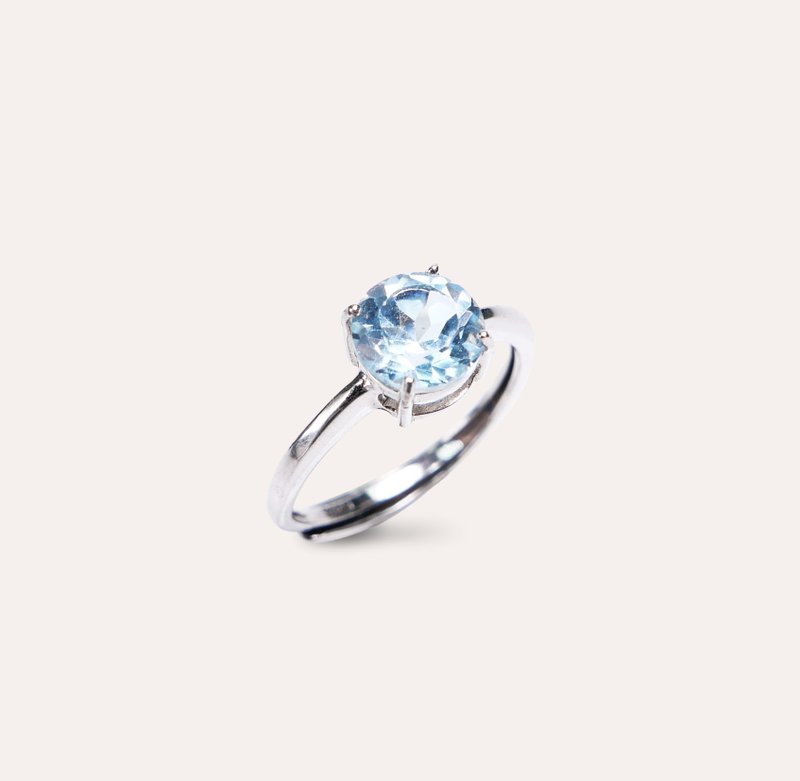 AND Stone blue round 7mm ring classic series Round natural Gemstone And - แหวนทั่วไป - เงิน สีน้ำเงิน