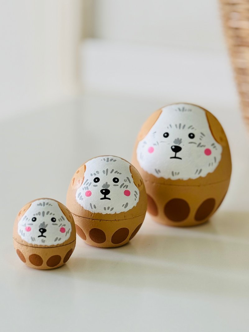 【客製生日禮物】寵物狗狗 俄羅斯娃娃套裝 手工木雕 擺設 公仔 - 公仔/玩偶 - 木頭 