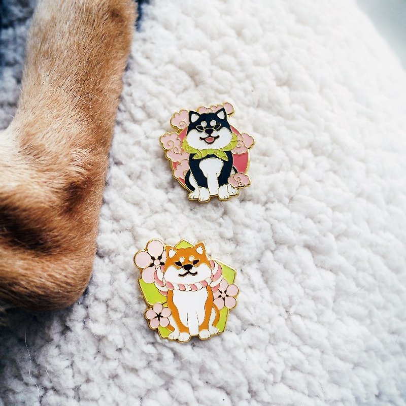 Year of the Dog Cherry Blossom A Shiba Inu Small Pendant/Badge/Fridge Magnet