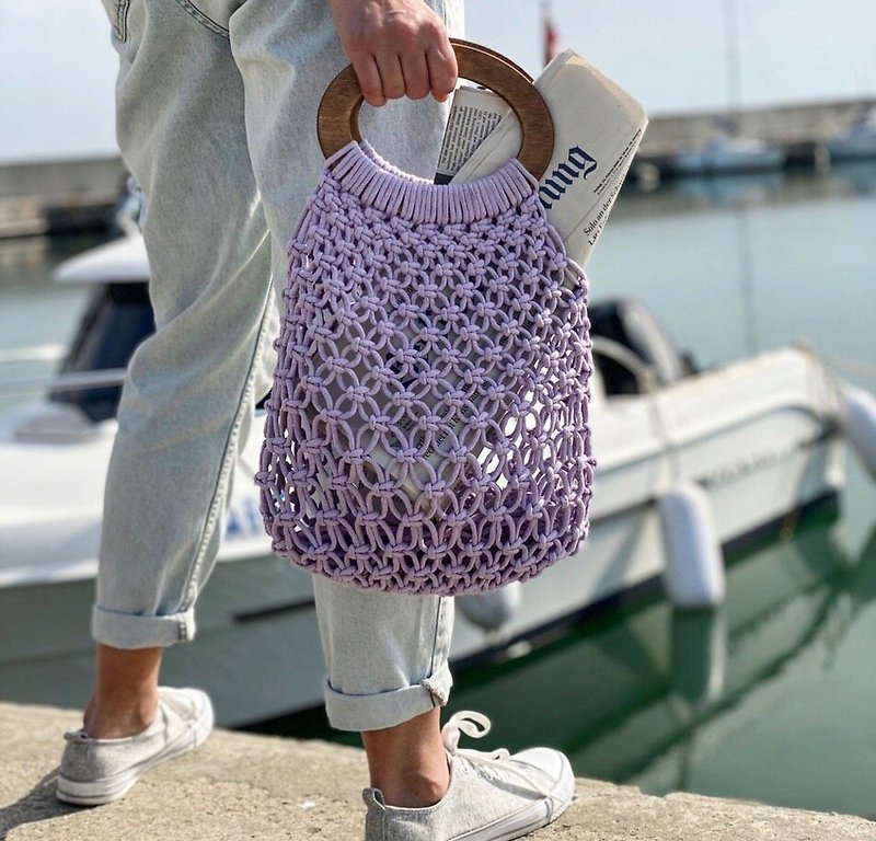 Bag, lavander , tote bag,編織包, 鉤針,  macrame handmad bag, color customization