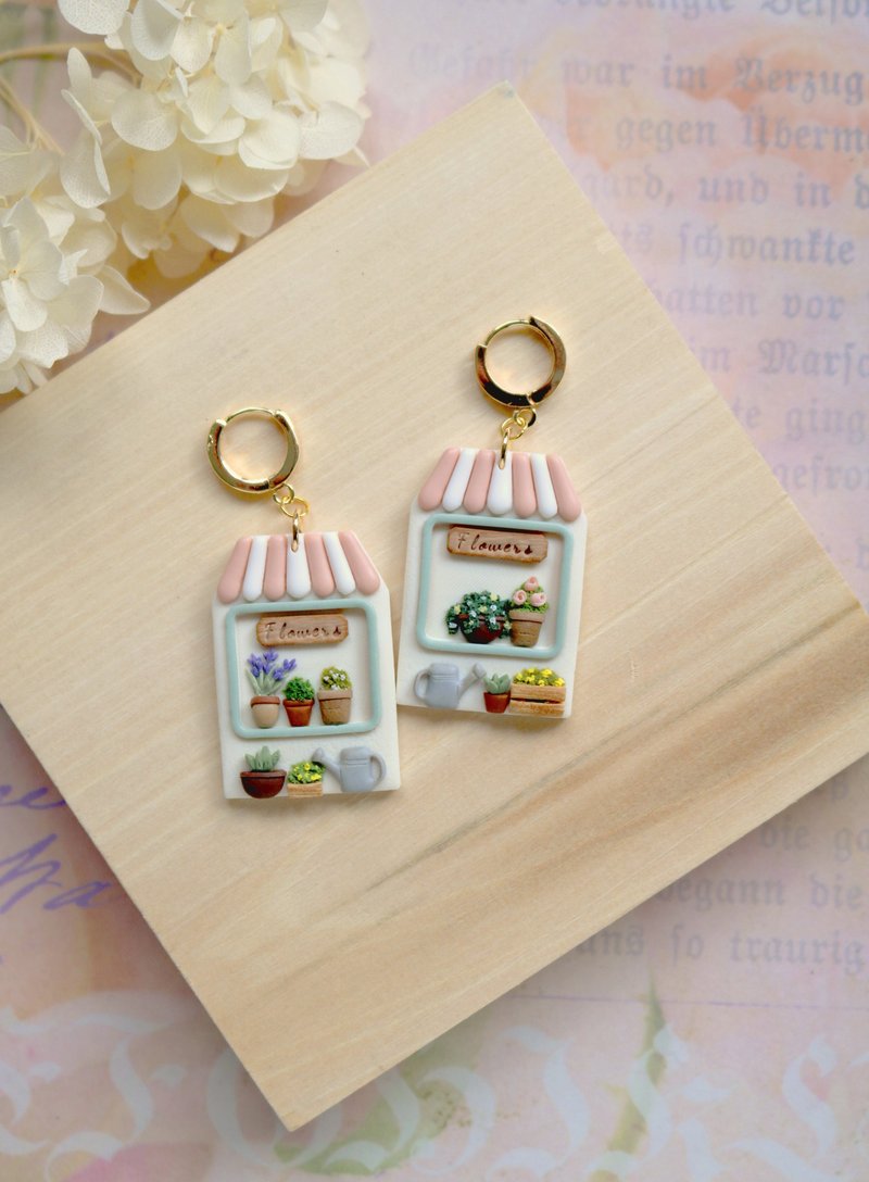 Flower Shop Polymer Clay Earrings - 耳環/耳夾/耳骨夾 - 其他材質 多色