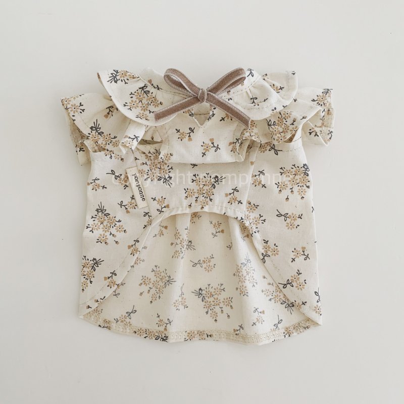 Dog Wear・Collared Frill Blouse Beige Flower - Clothing & Accessories - Cotton & Hemp Multicolor