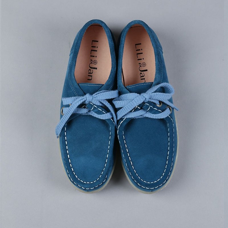 【布拉格的春天】防水牛絨機能休閒鞋_質感藍(餘23.5號) - 女牛津鞋/樂福鞋 - 真皮 藍色