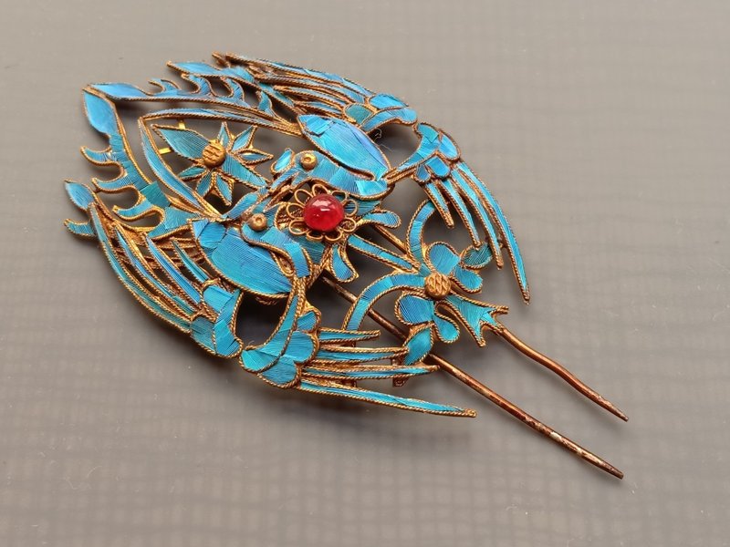 Kingfisher double phoenix hairpin - อื่นๆ - ทอง 24 เค สีน้ำเงิน