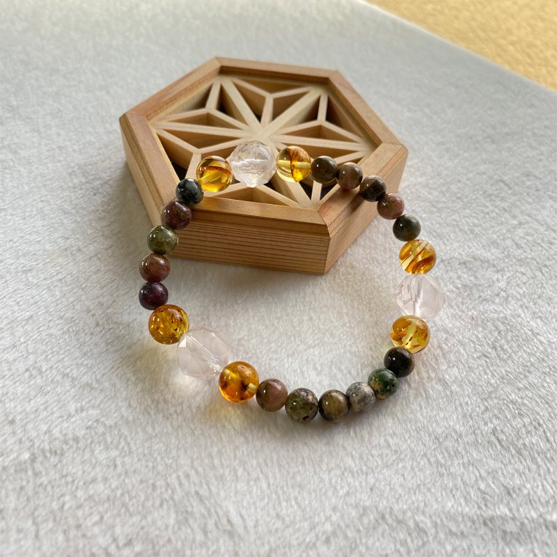 碧璽 粉晶 健康運 平安守護 天然水晶 日本手作 禮物 能量石手鍊 - 手鍊/手環 - 水晶 黑色