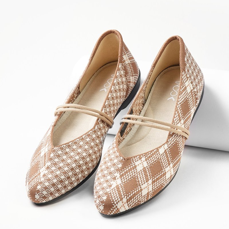 Florist Flats Brown Plaid - Mary Jane Shoes & Ballet Shoes - Polyester Brown